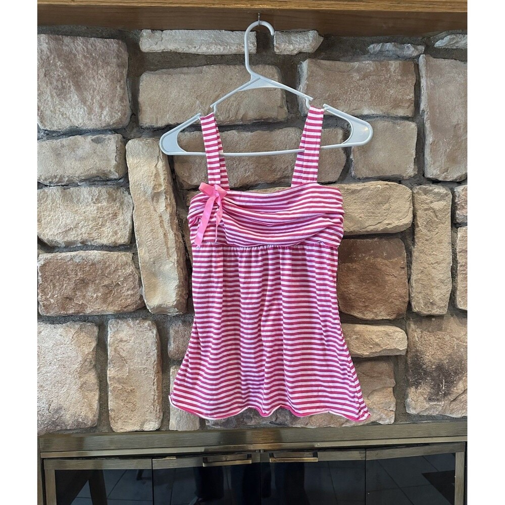 VTG Y2K Euro Made In Italy Pink & White Striped Babydoll Top Cami Bow Flowy Sz S